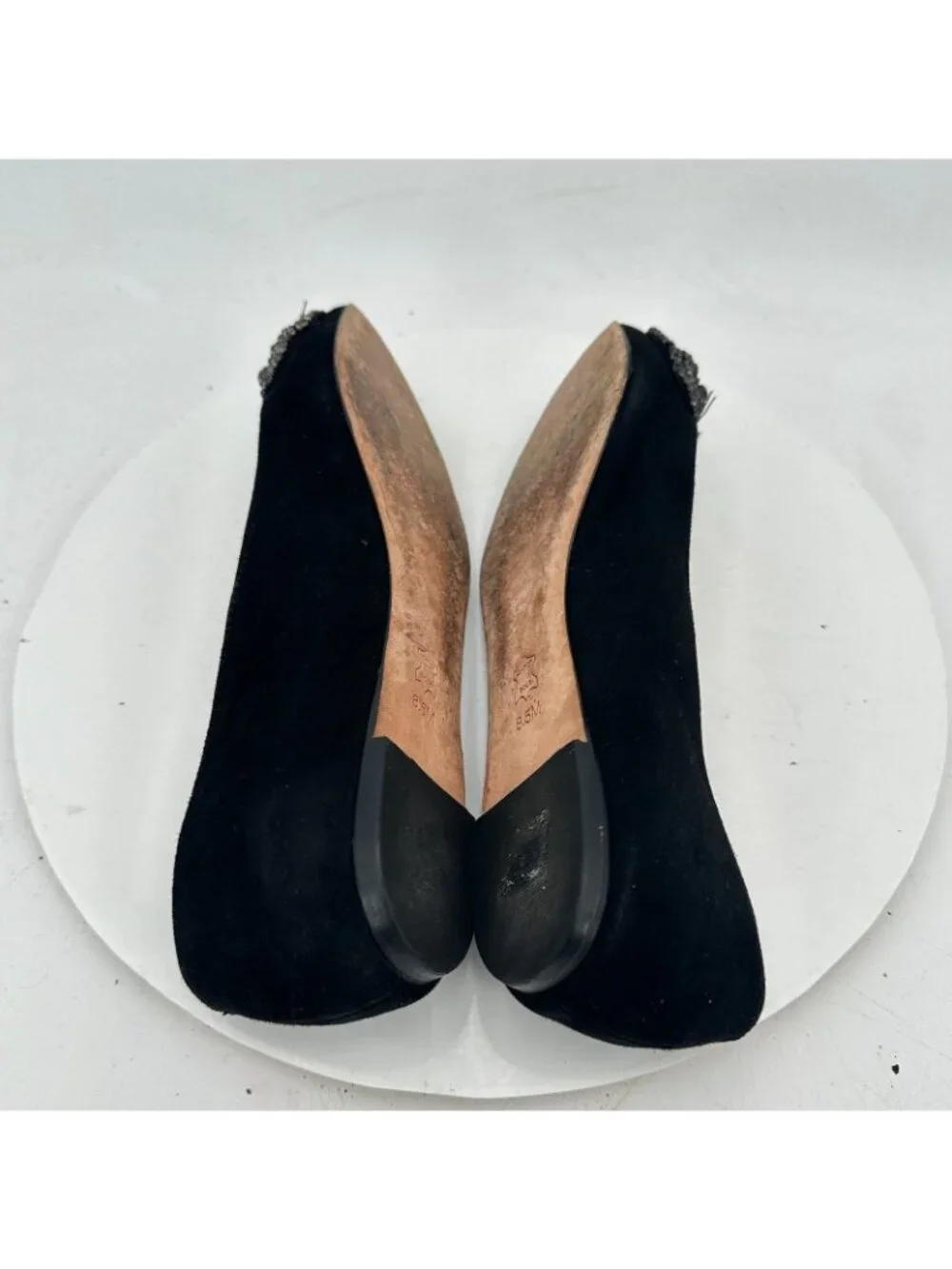 Tory Burch Vanessa Women Sz 8.5M Black Suede Pointed Toe Crystal Bow Flat Shoes